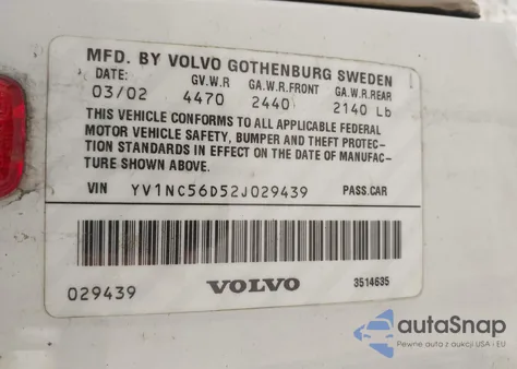 2002 Volvo C70 Lt z USA, uszkodzony, nr VIN YV1NC56D52J029439